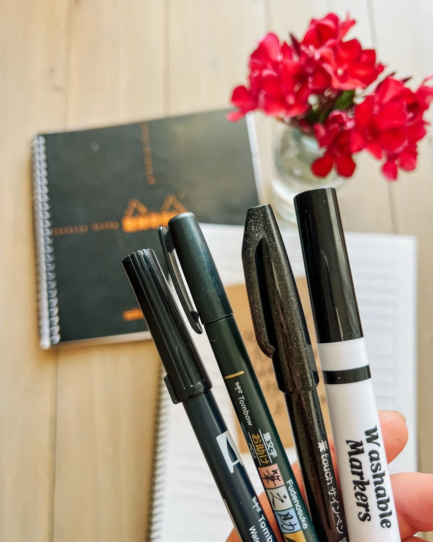 I&rsquo;ve been putting together the calligraphy kits for next weekend&rsquo;s workshop, and I wanted to give you a little peek at 4 of my favorite tools we&rsquo;ll be using.

@tombowusa Dual Brush Pen has a larger brush tip and also a bullet tip, w