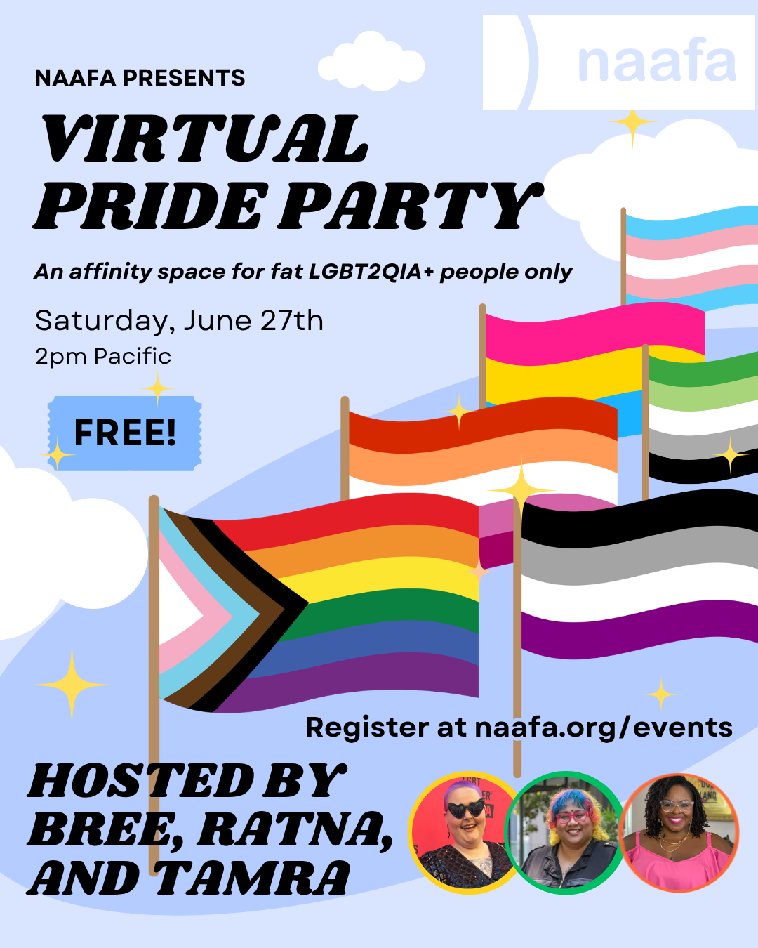 Flyer for NAAFA's Virtual Pride Party