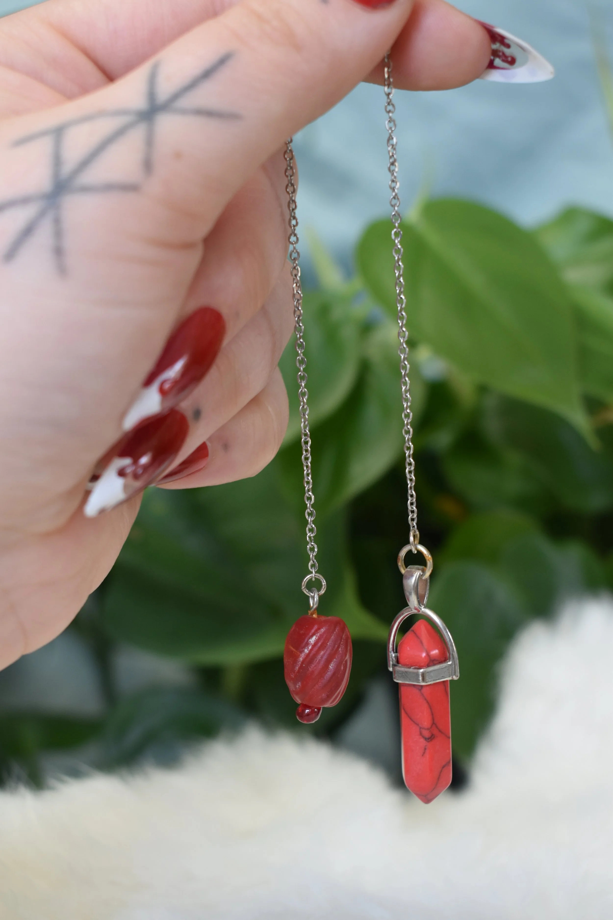 Red dyed howlite, glass bead accents