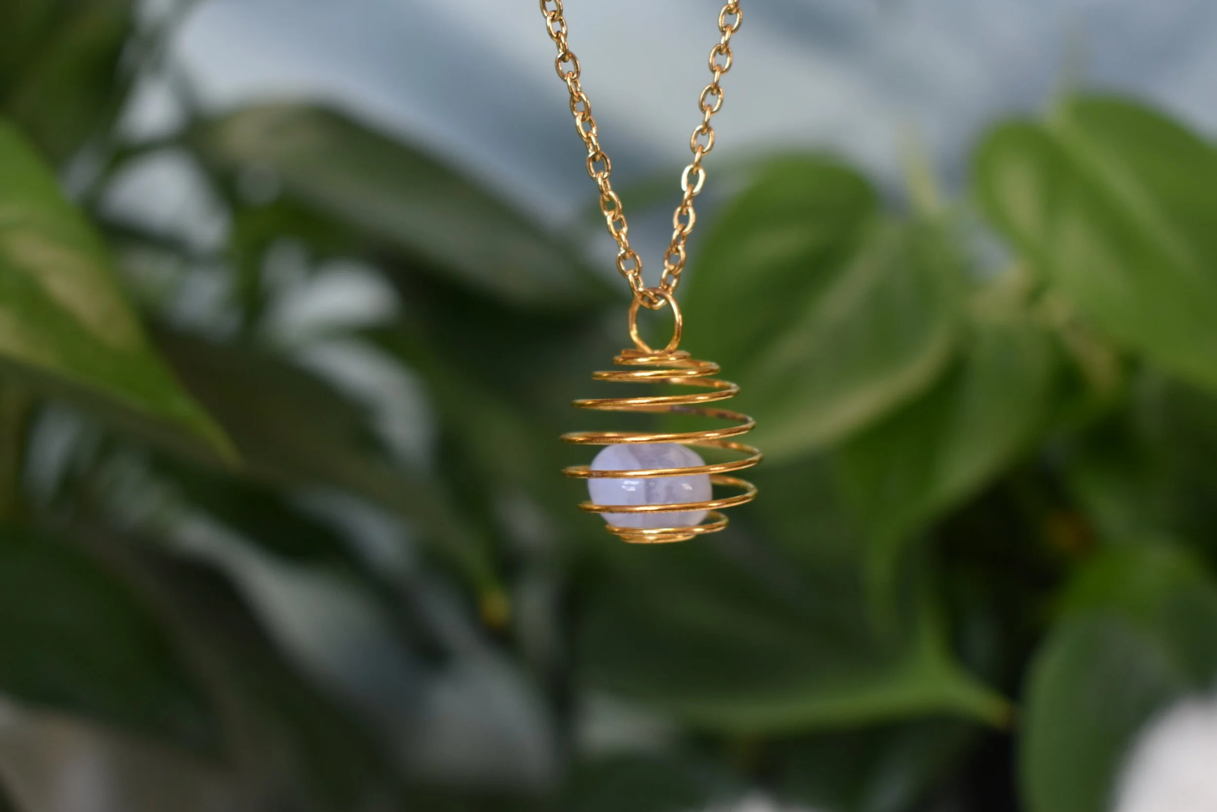 Blue lace agate tumble cage necklace