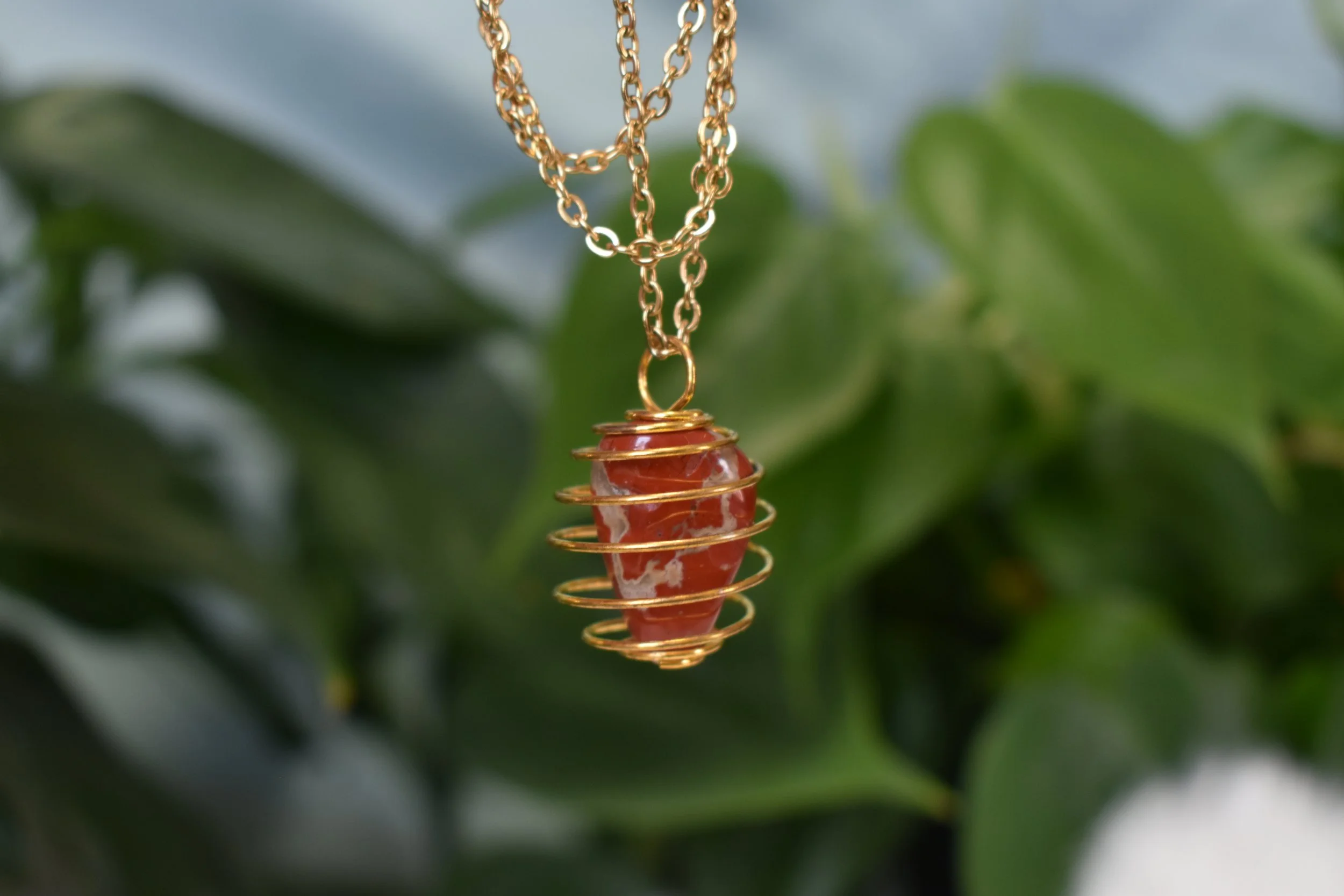 Red jasper cage necklace
