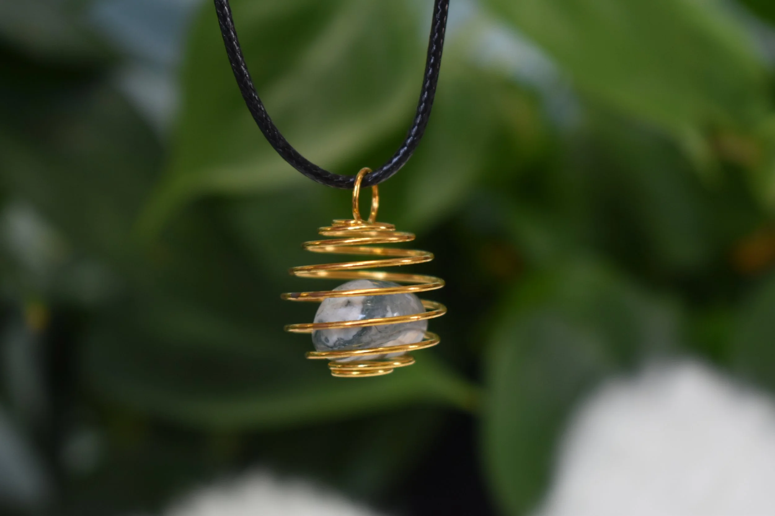 Moss agate cage necklace