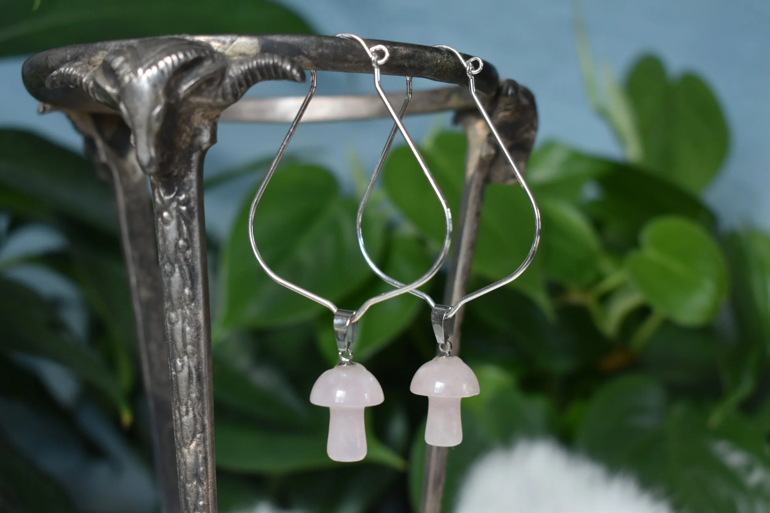 Fantastic rose quartz mushroom earrings