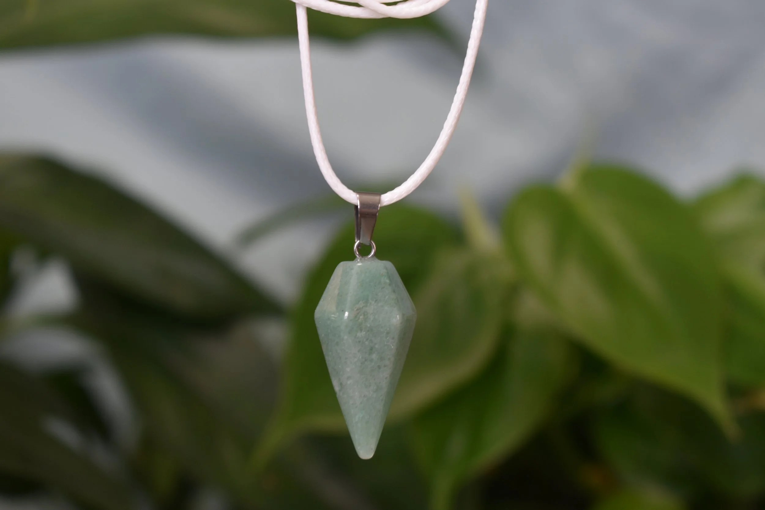 Aventurine necklace on a white cord