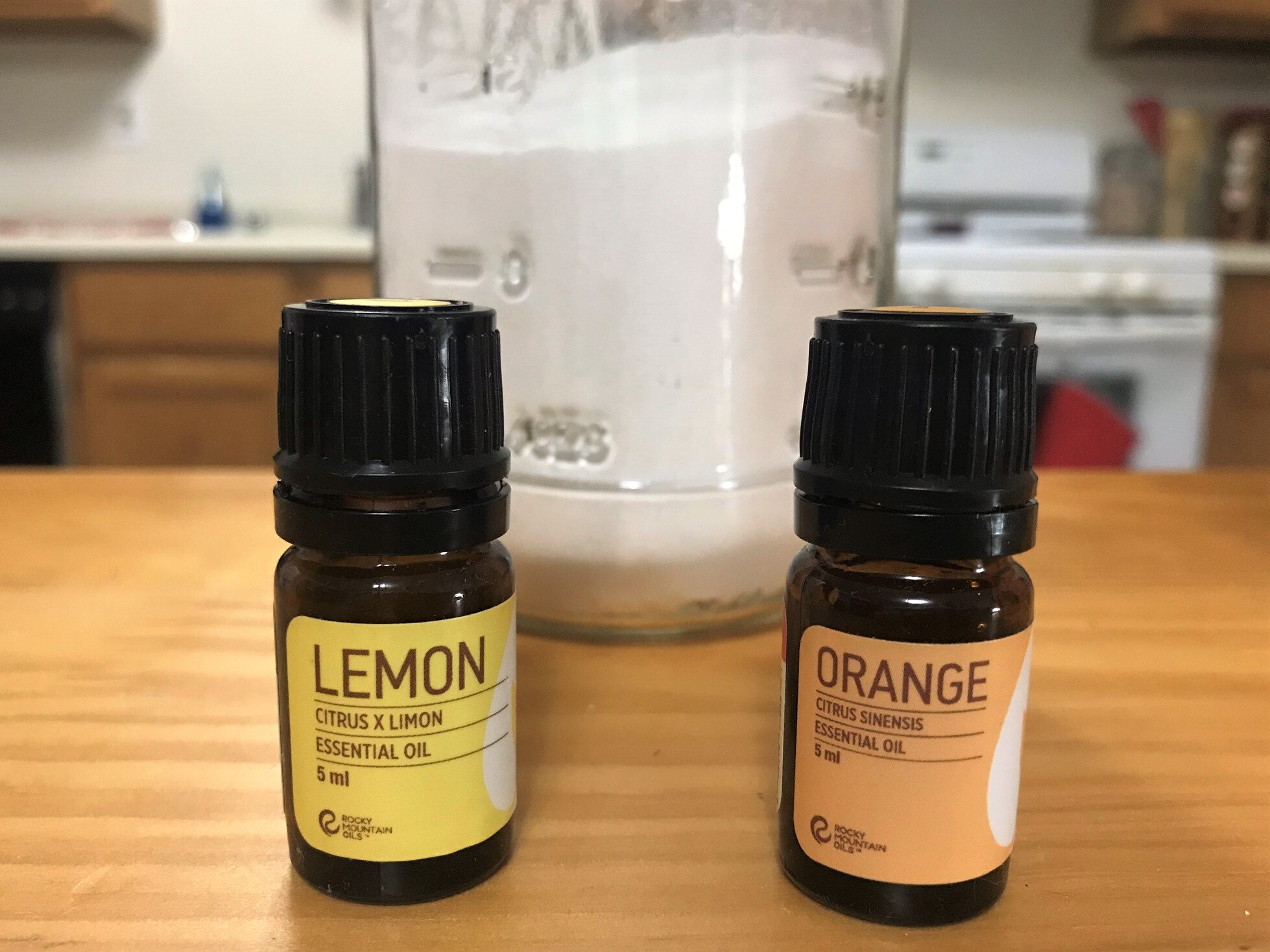 You can combine any of your favorite essential oils in this recipe, but I recommend mixing  lemon  with  orange  essential oil from Rocky Mountain Oils (RMO).