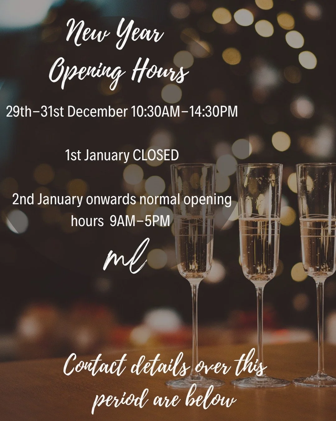Our office will be open reduced hours this week and closed on 1st January for the bank holiday. 

As always you can continue to contact us on our office number and leave a message for urgent enquiries and we will get back to you as soon as possible. 