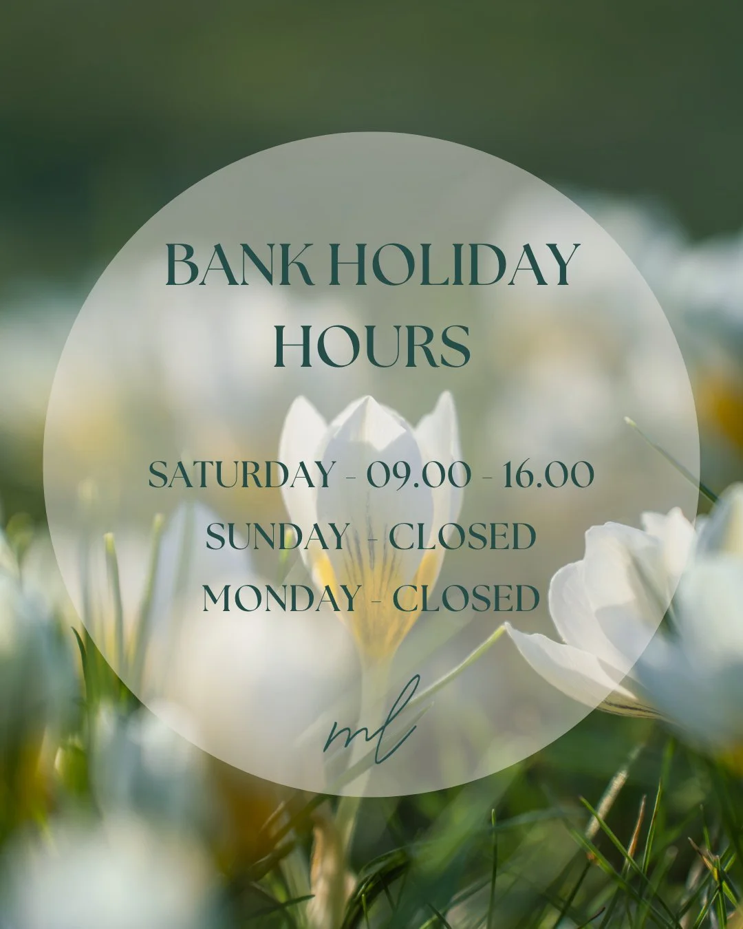 Our bank holiday opening hours. We hope you have a lovely long weekend.