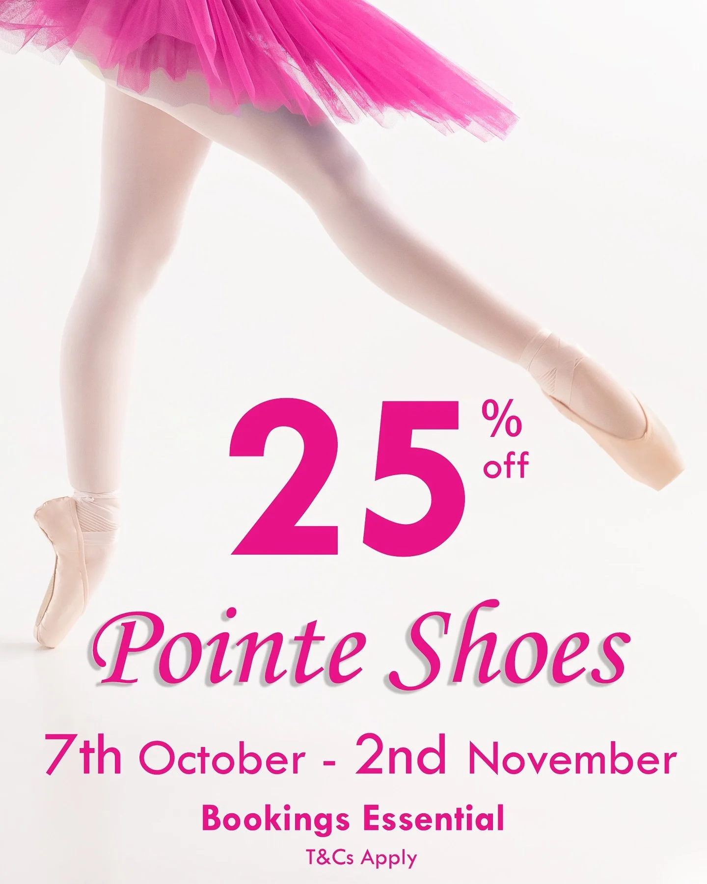 🩰 Receive 25% off POINTE SHOES ONLY 🩰
BOOK a fitting in store at Danse Boutique to receive the discount. 

🩰 Sale starts Tuesday 7th October ends 2nd November.
🩰 Sale excludes ALL accessories e.g. ribbon, elastic, toe pads etc&hellip;
🩰 In store