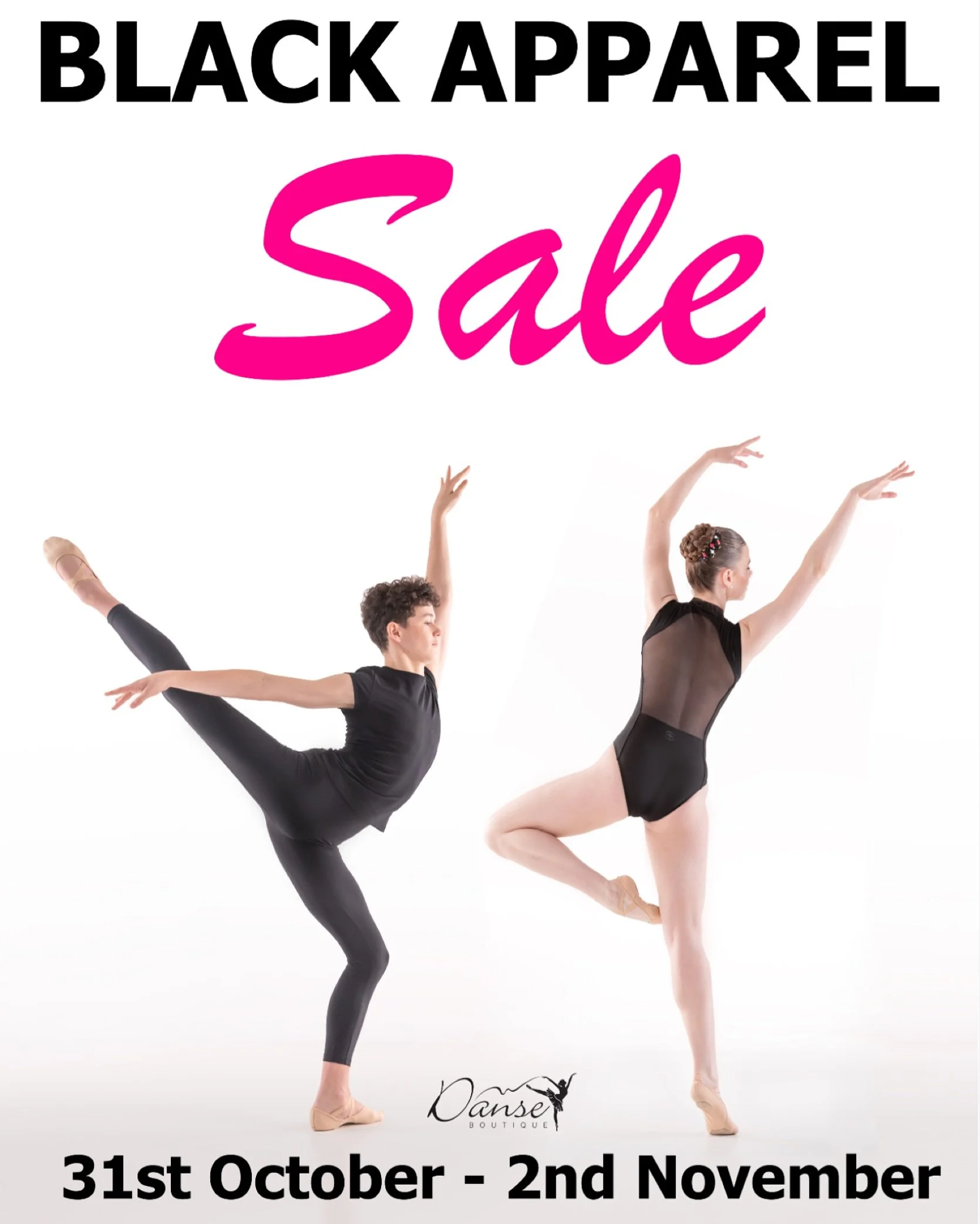 🖤 50% off ALL Black Apparel 🖤

🖤 In store floor stock only. No orders will be taken. No &ldquo;holds&rdquo; will be accepted. Apparel only. 
🖤 Sale excludes footwear, hosiery, hair accessories, undergarments &amp; already discounted sale items. 
