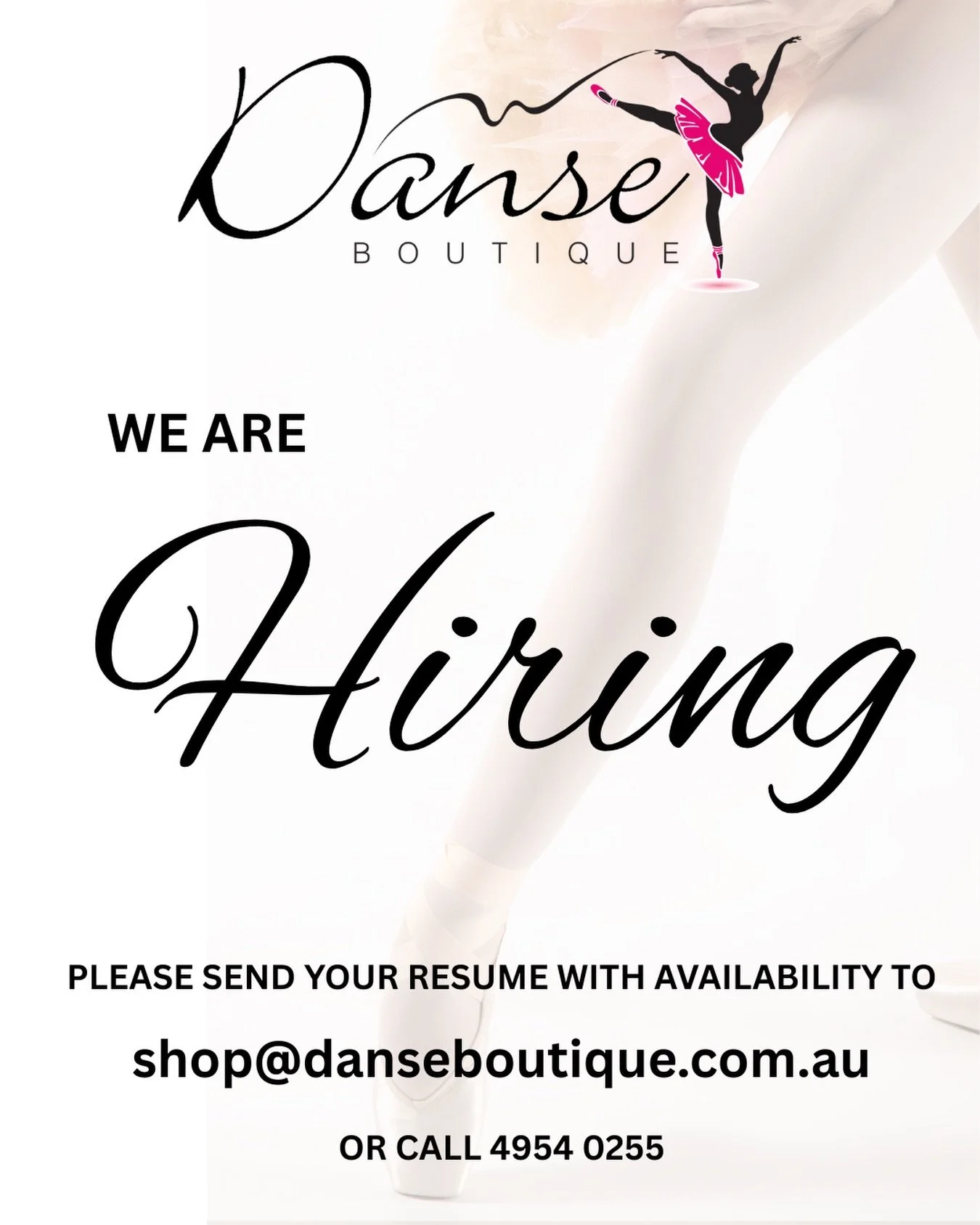 We&rsquo;re growing our team 🤍
Our store is looking for someone with open availability who genuinely loves being part of a community! 
This role is about more than retail, it&rsquo;s about building real connections with our dancers and families, bei
