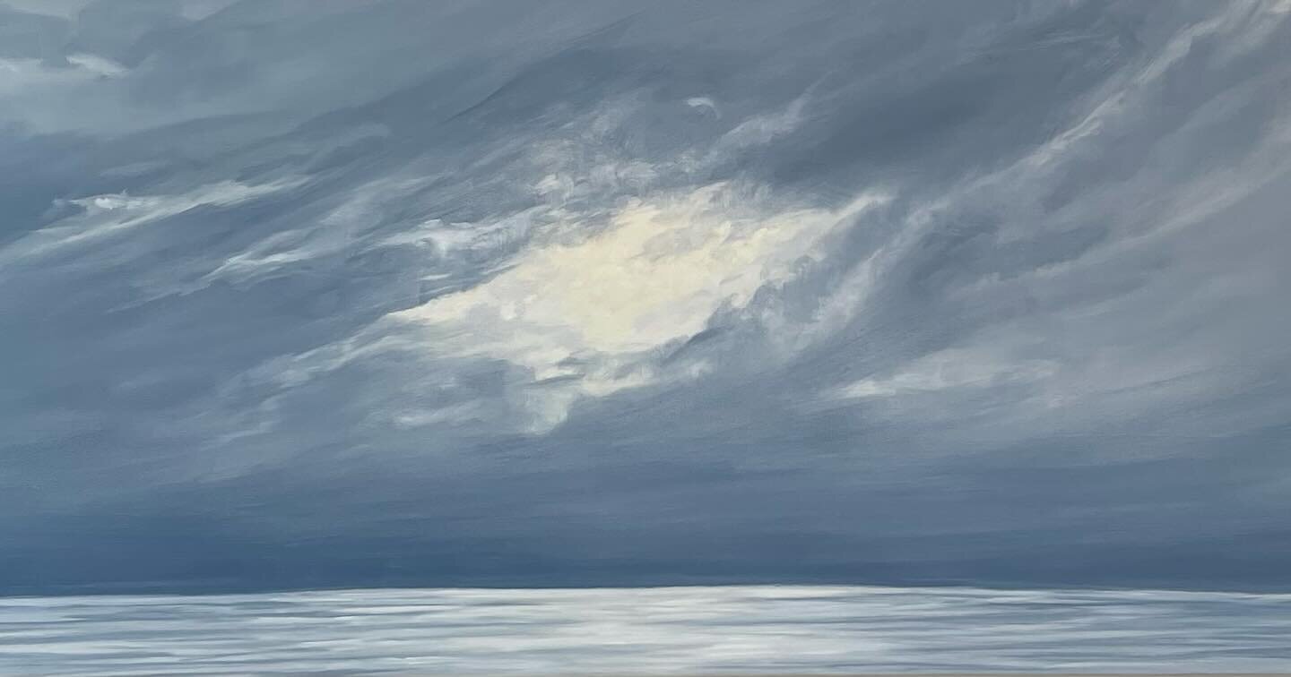 In this winter of crazy destructive storms, I keep looking for the moment when the light breaks through. Oil and wax on canvas, 22x51. #islandartist #maineartist #afterthestorm #maineartgallery #islandlife