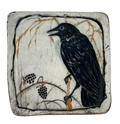 Crow with Blackberries | Hanging Tile | 7.25 x 7.25 | 300.