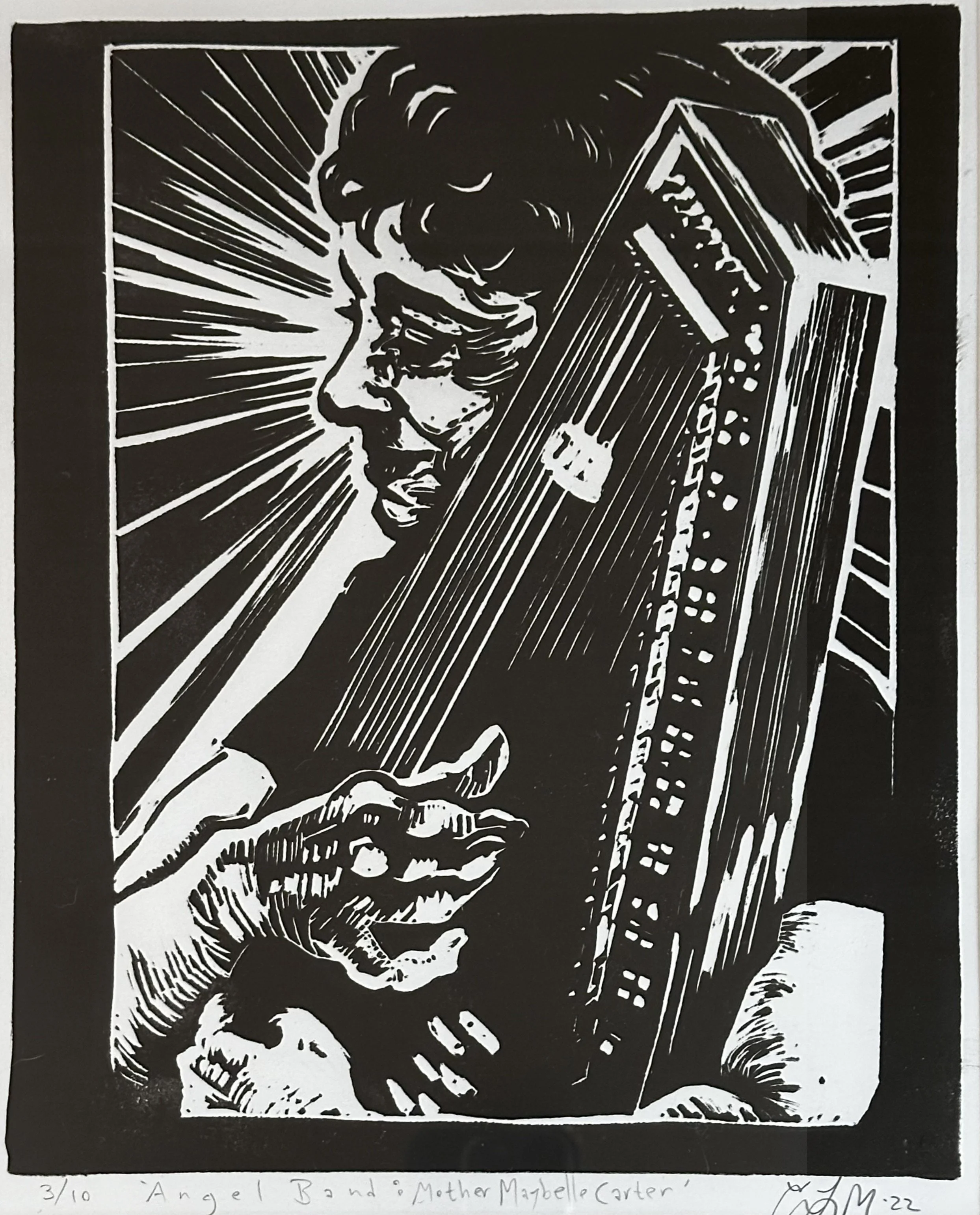 Angel Band: Mother Maybelle Carter | Woodblock Print | 13 x 10 | 225.