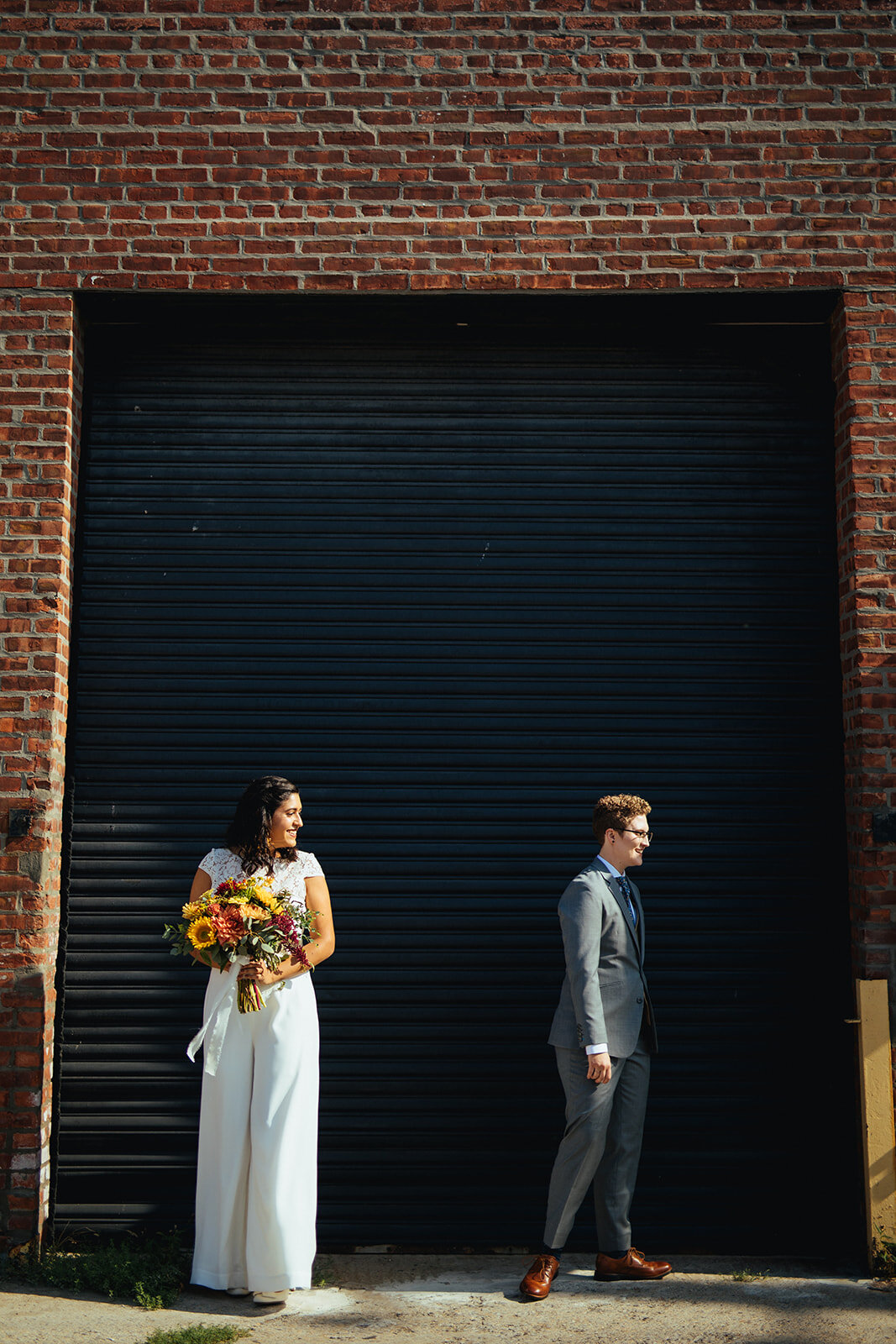LGBTQ couple about to have their first look on their wedding day in Brooklyn NYC Shawnee Custalow Queer Wedding Photographer