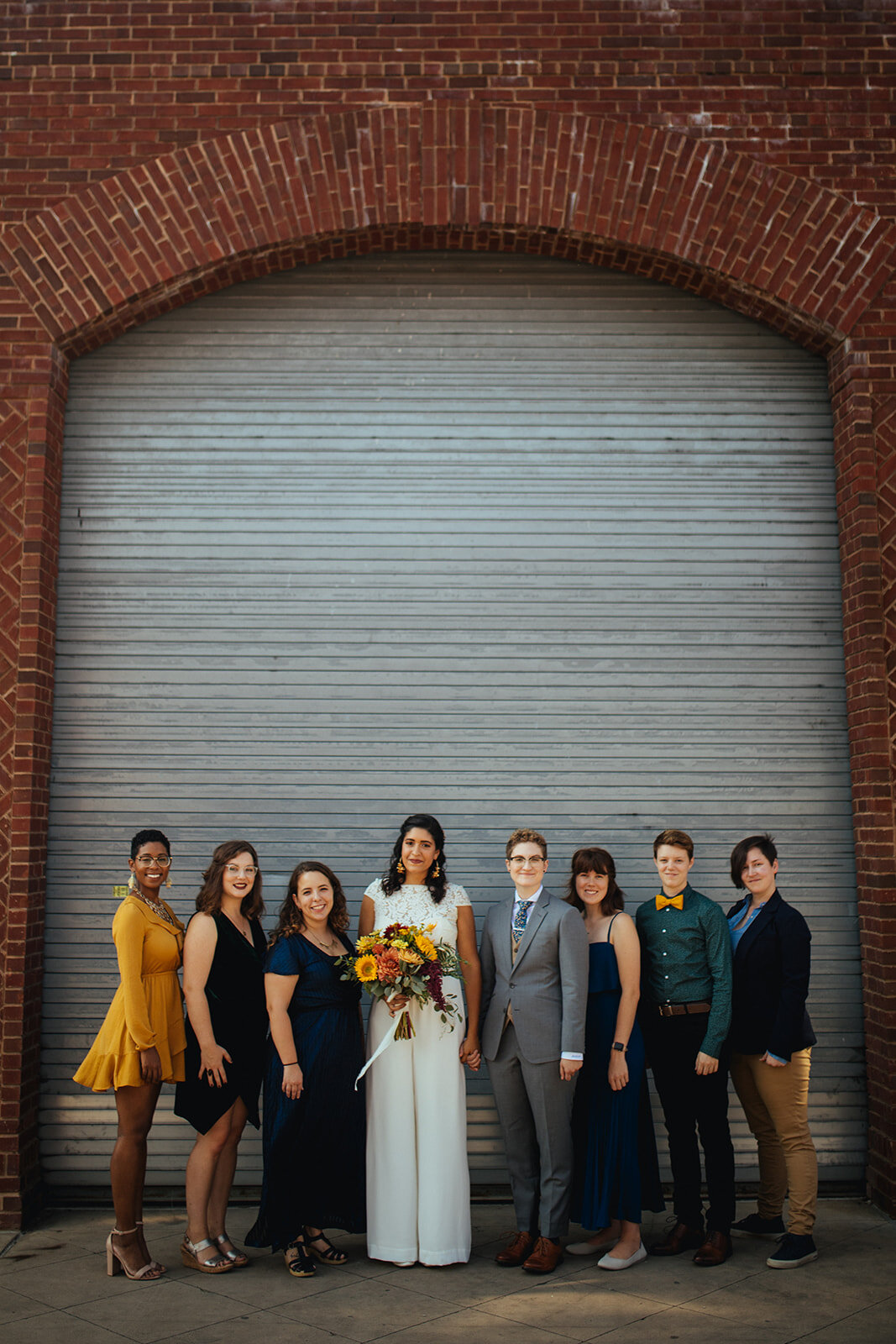 Future spouses and their wedding party in Red Hood Brooklyn Shawnee Custalow Queer Wedding Photographer