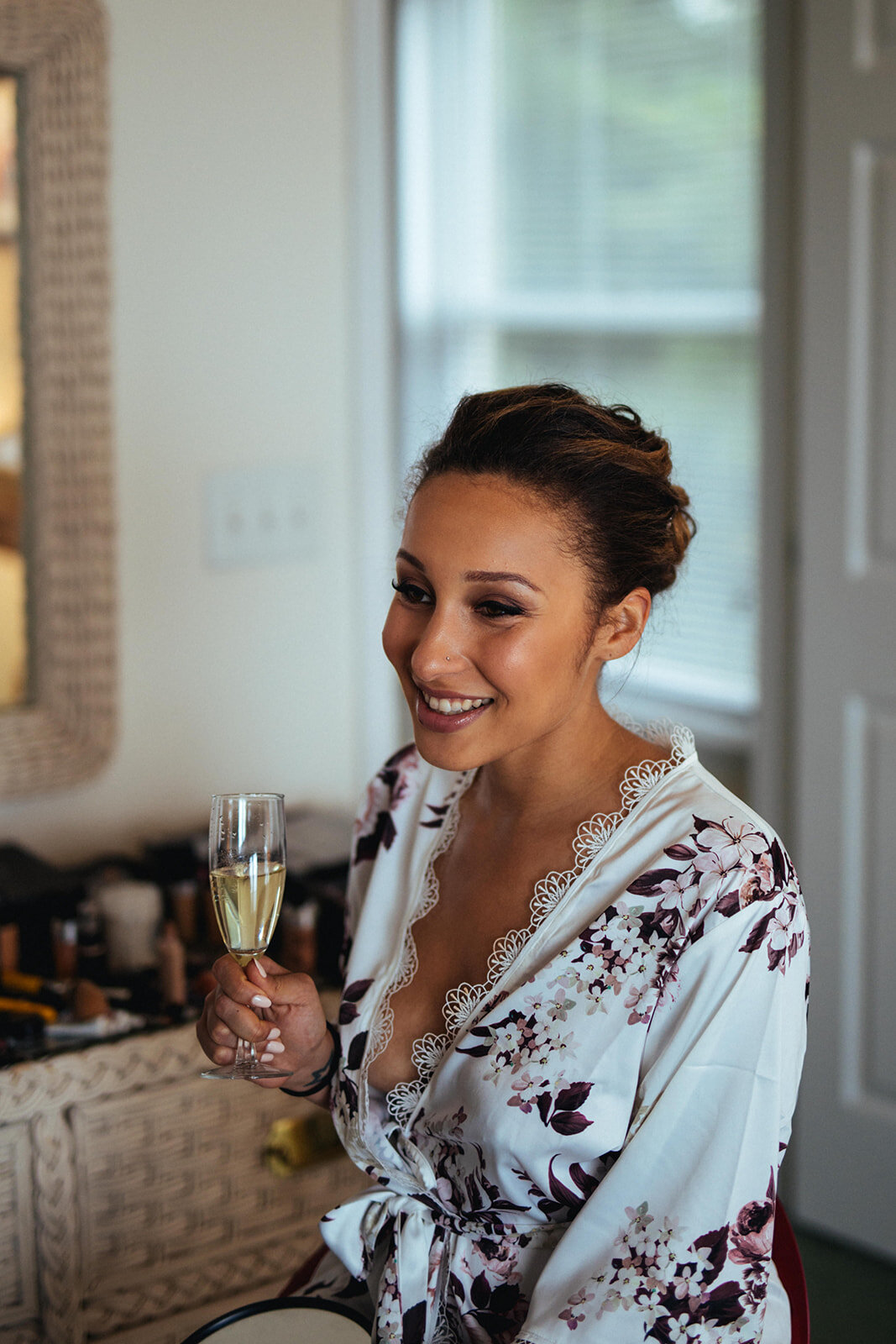 Bride to be drinking champagne in Annapolis MD Shawnee Custalow photography