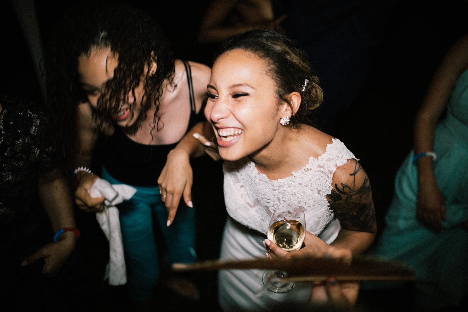 Newlywed bride with guests in Annapolis Shawnee Custalow Queer Wedding Photography