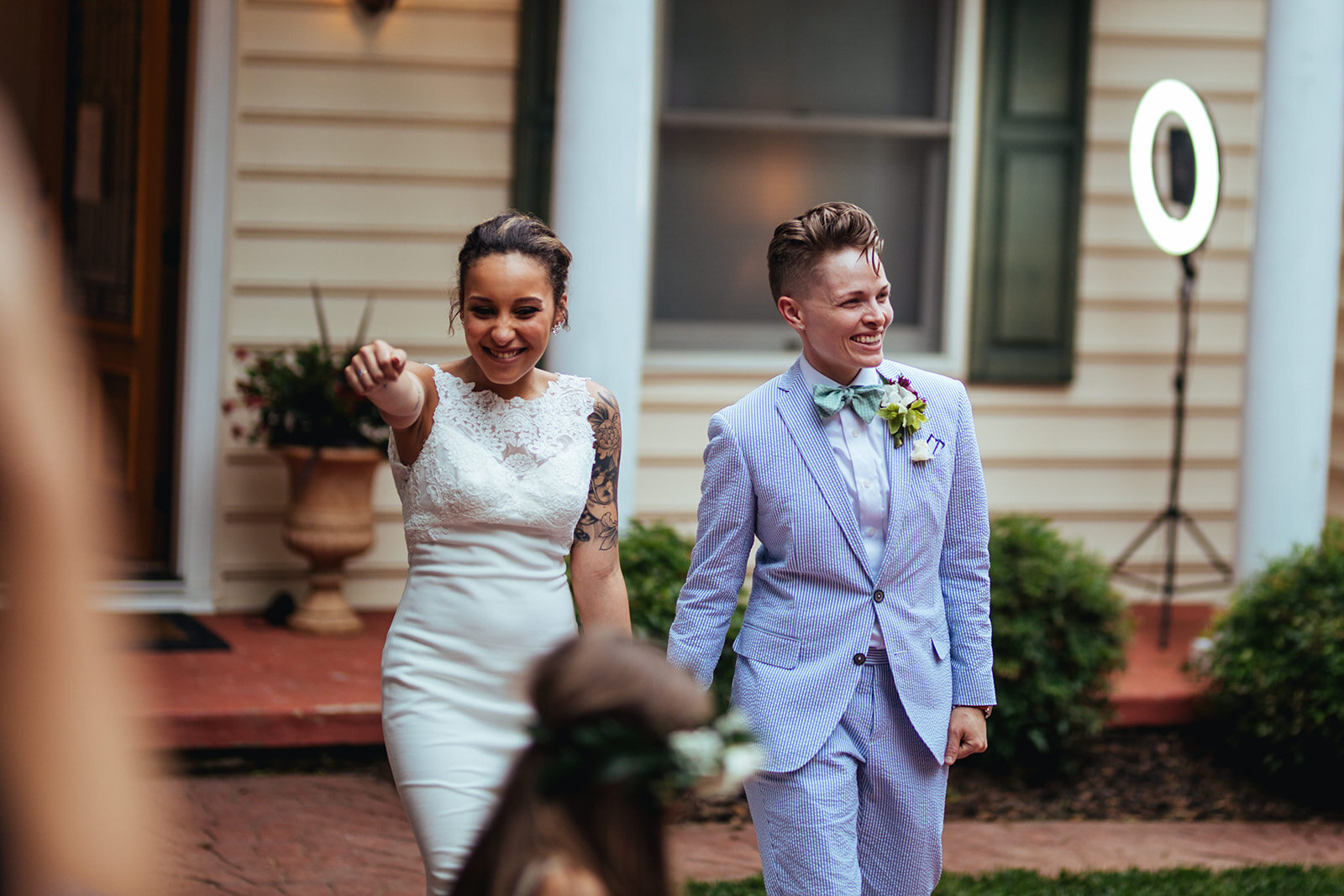 Newlyweds joining their reception in Annapolis MD Shawnee Custalow Photography