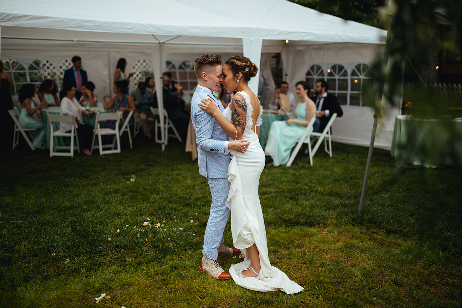 Newlyweds first dance in Annapolis MD Shawnee Custalow Queer Wedding Photography
