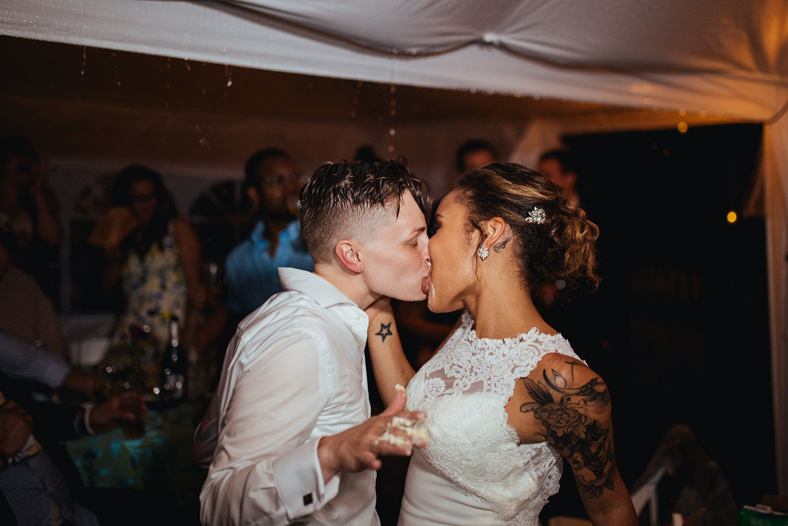 Newlyweds kissing in Annapolis MD Shawnee Custalow Queer Wedding Photography
