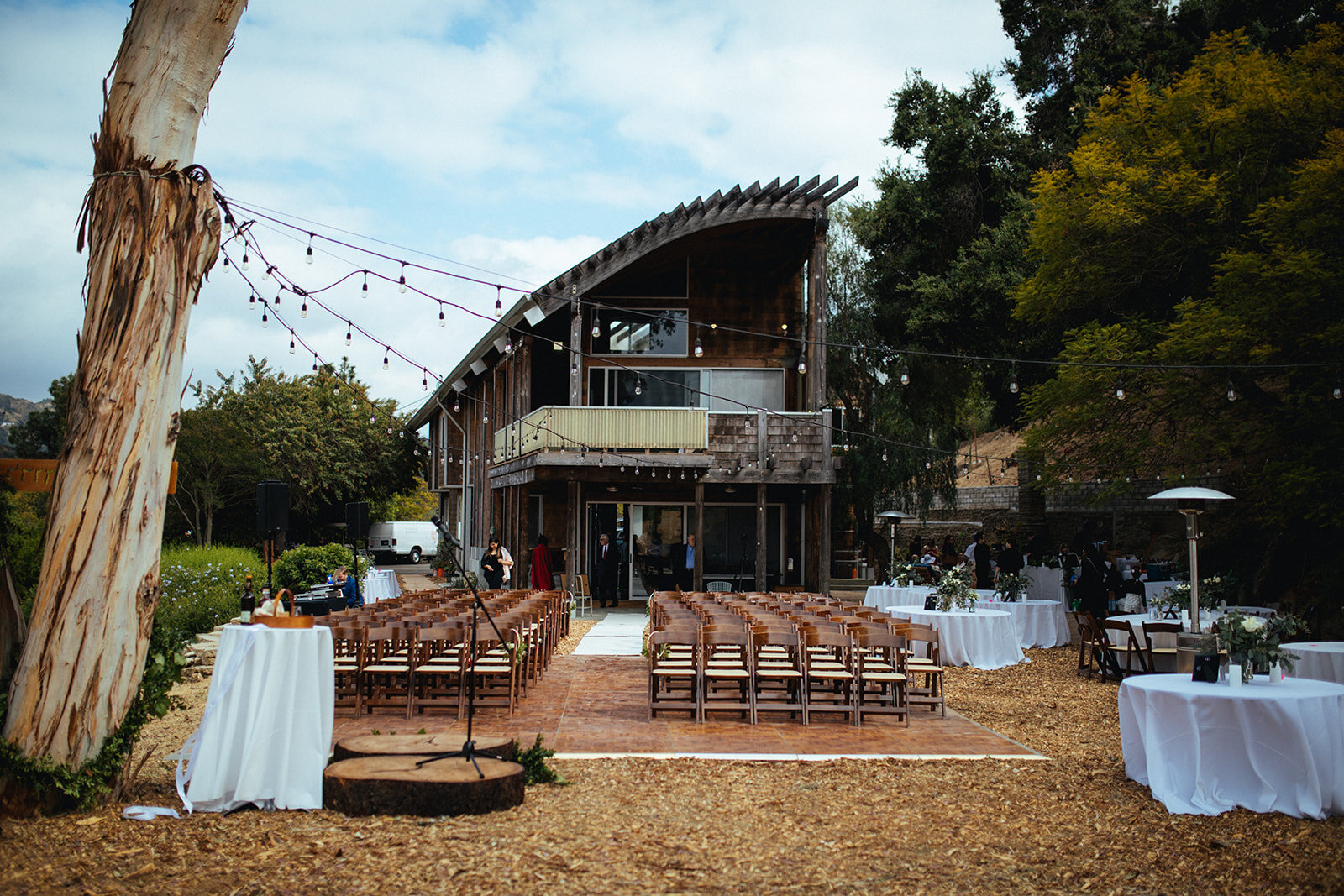 Backyard set up for wedding ceremony and reception in Los Angeles Shawnee Custalow Queer Wedding Photography