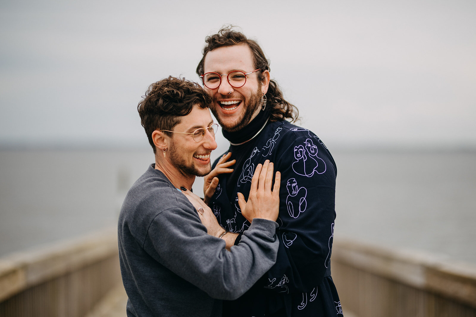Queer couple embracing in VA Beach Shawnee Custalow photography