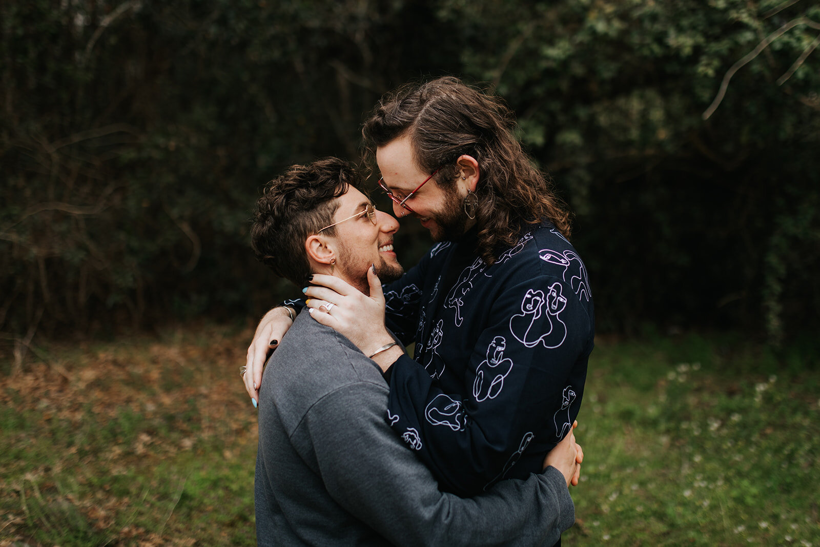 Queer couple embrace in Virginia Beach Shawnee Custalow photography
