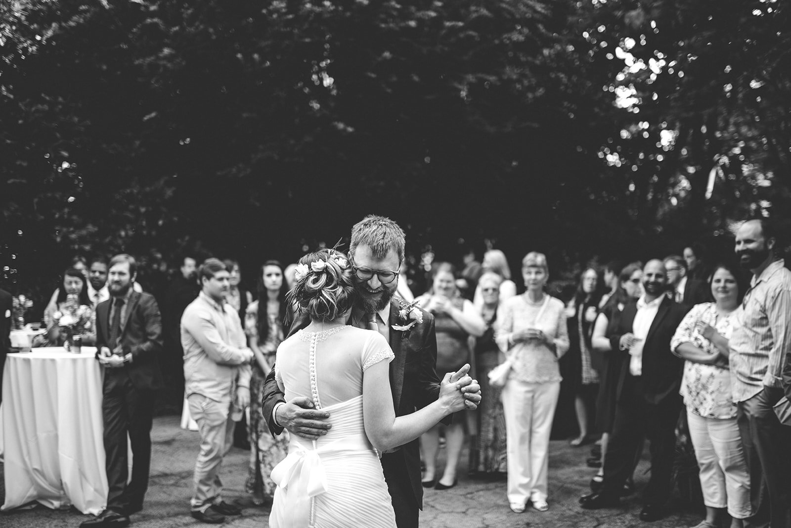 Newlyweds first dance at backyard Atlanta GA wedding Shawnee Custalow Photographer