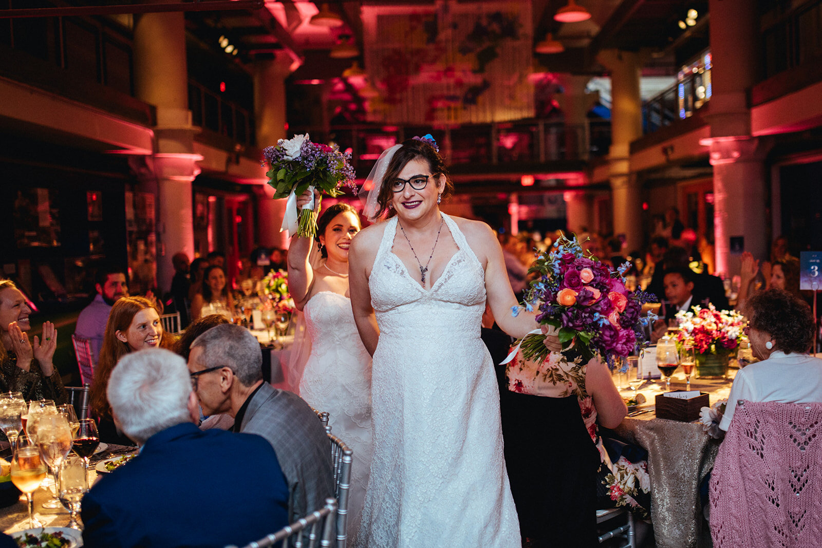 Newly married LGBTQ couple arriving at Torpedo Factory reception in VA Shawnee Custalow Photographer