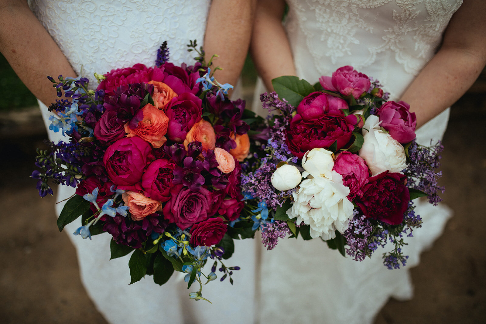 Two bridal bouquets in Alexandria VA Shawnee Custalow Queer Wedding Photographer