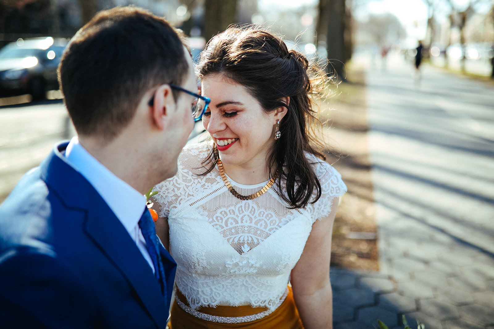 Bride and groom together in New York City Shawnee Custalow queer wedding photography