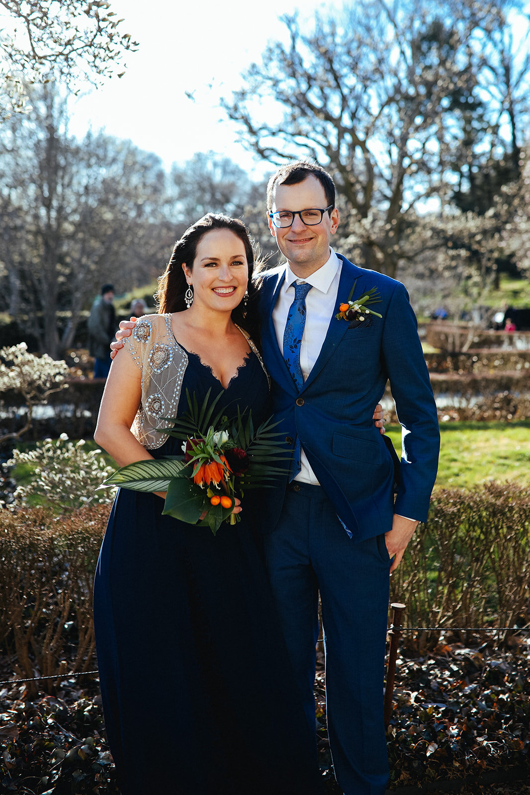 Groom with guest at the Brooklyn Botanical Gardens NYC Shawnee Custalow wedding photography