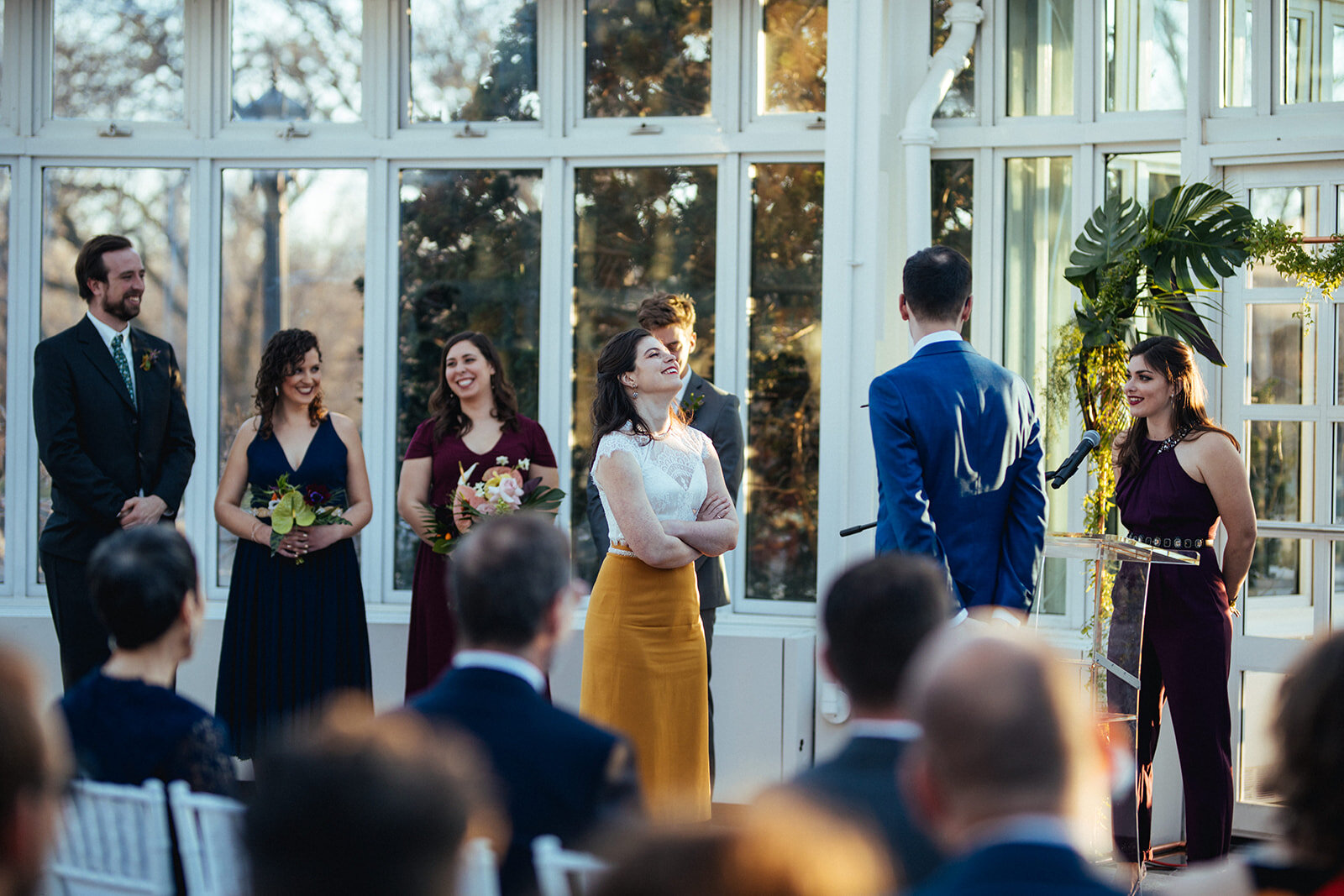 Bride crossing her arms while getting married at Brooklyn Botanical Garden Shawnee Custalow photography