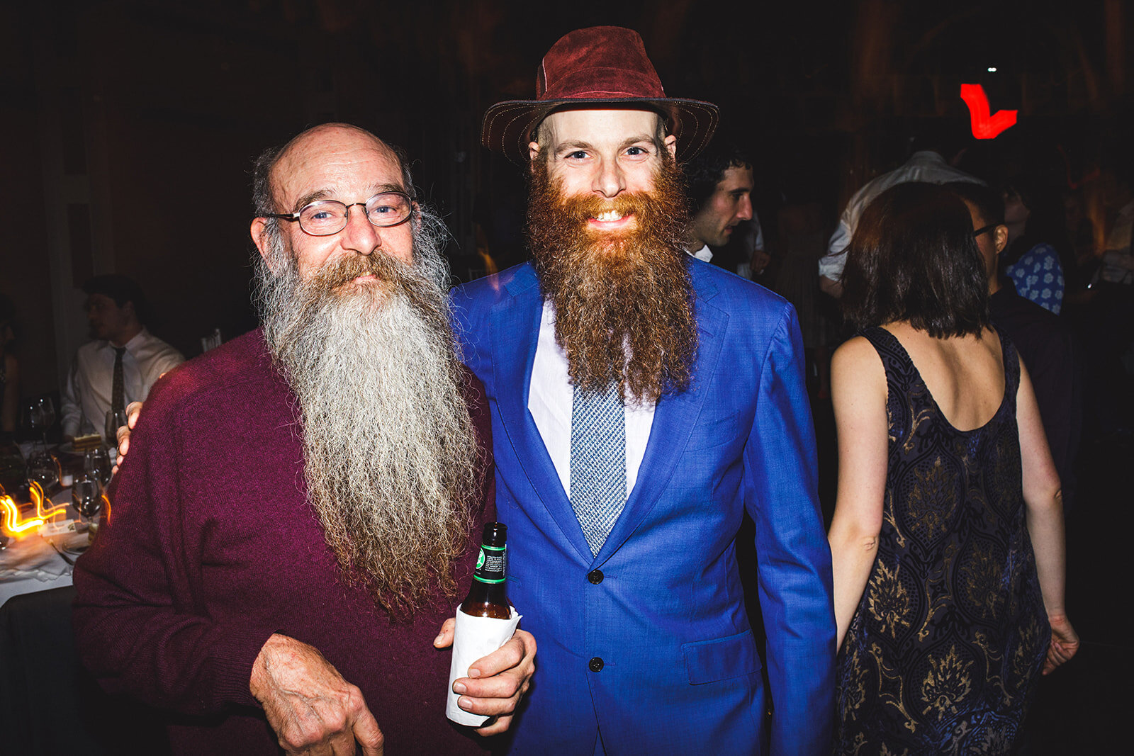 Two wedding guests with very long beards at the Brooklyn Botanical Garden NYC Shawnee Custalow photography