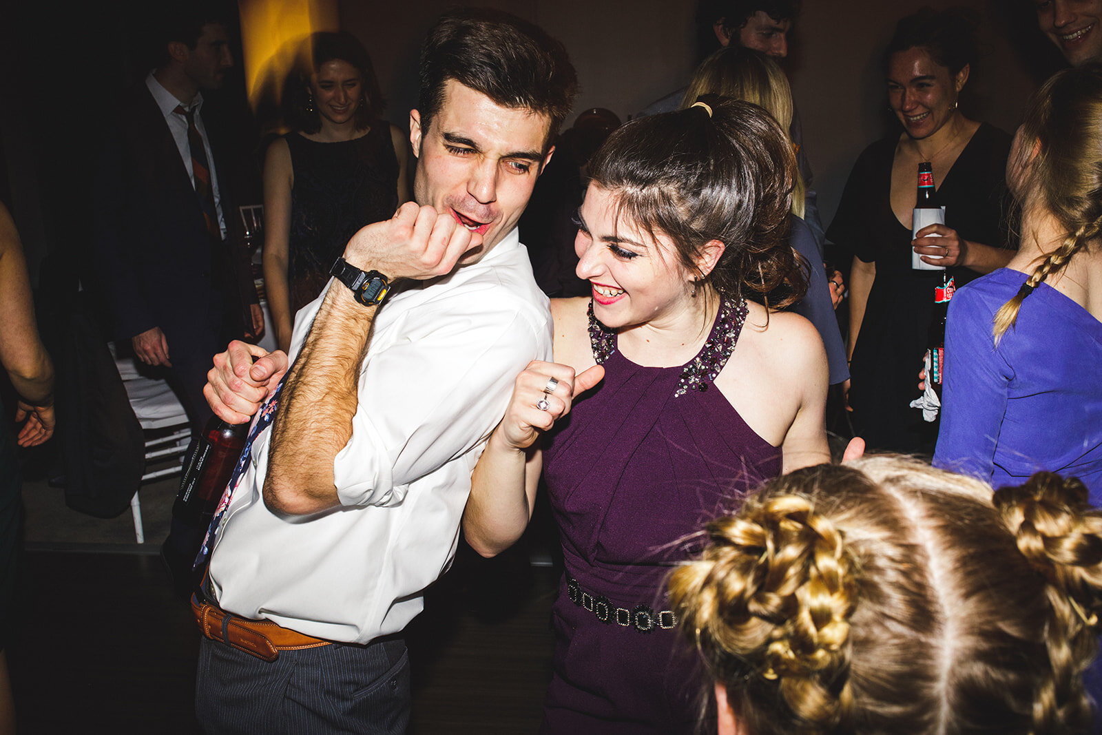 Wedding guests dancing at the Brooklyn Botanical Garden NYC Shawnee Custalow wedding photography