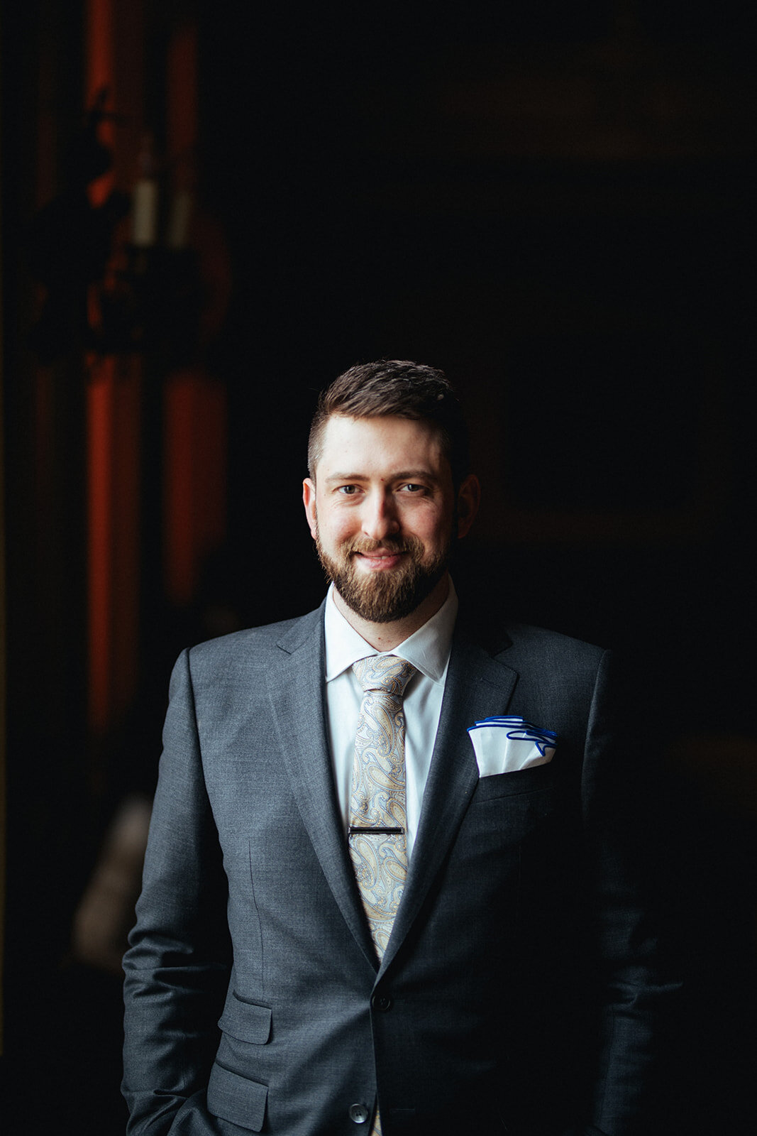 Portrait of the groom at German Society of PA Shawnee Custalow LGBTQ wedding Photography