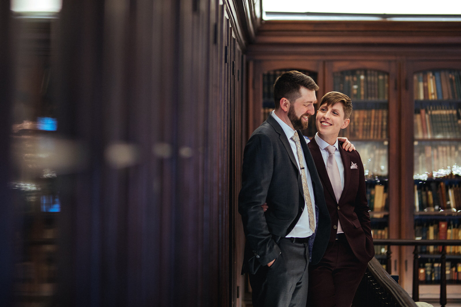 Happy newlyweds at German Society of PA Shawnee Custalow LGBTQ wedding Photography