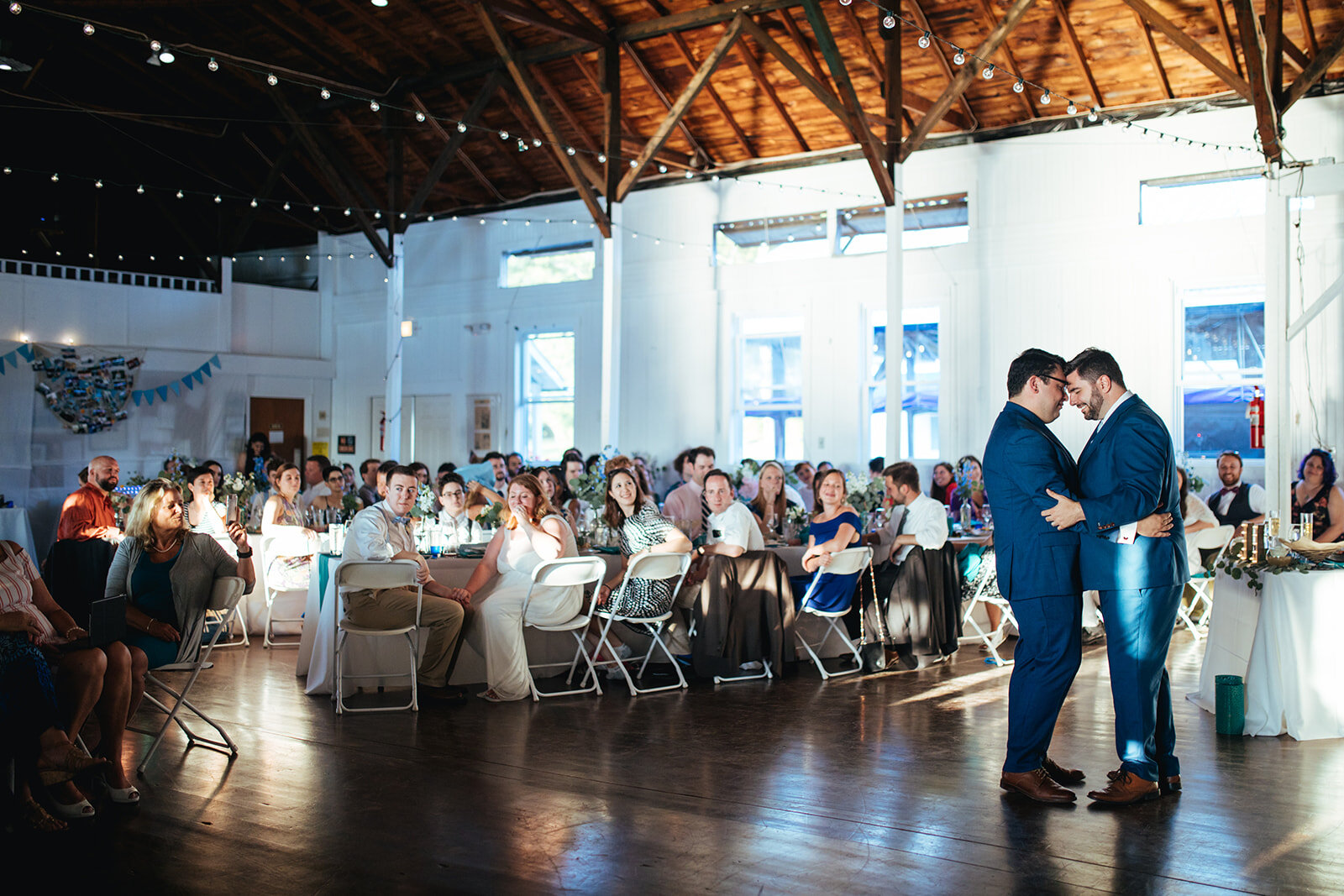 Newlyweds first dance before their guests in Portland ME Shawnee Custalow Queer wedding photography