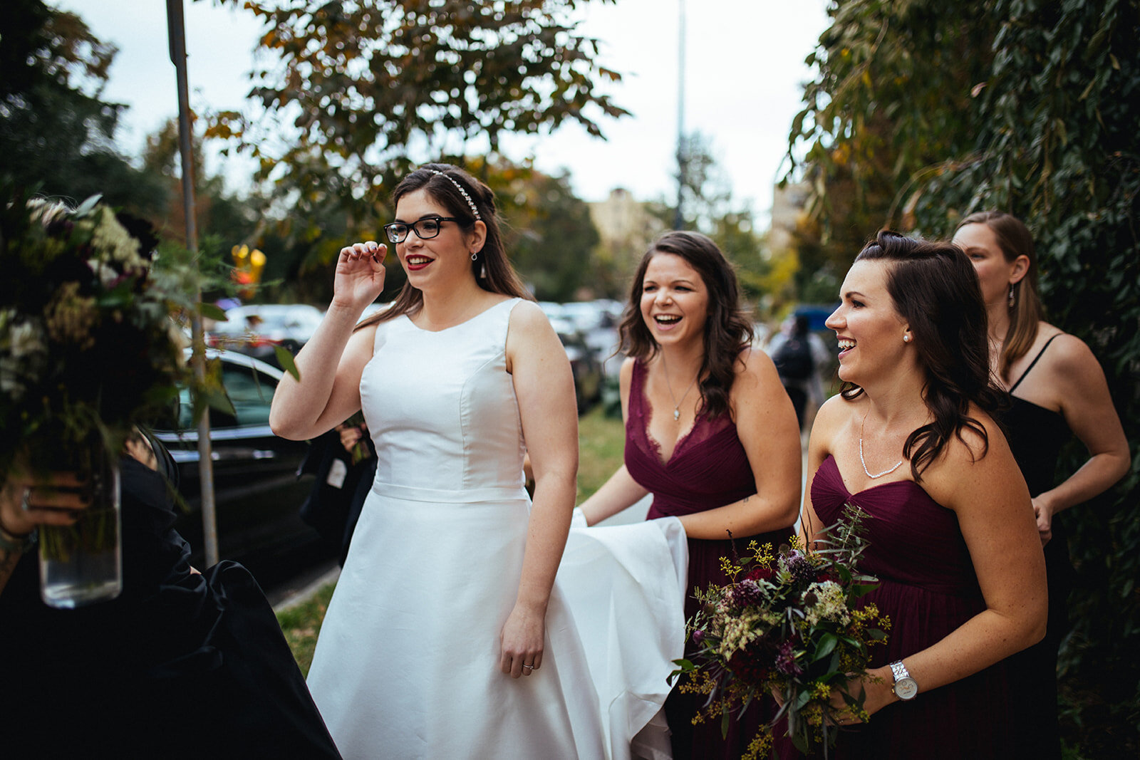 Bride with honor attendants in DC Shawnee Custalow photography