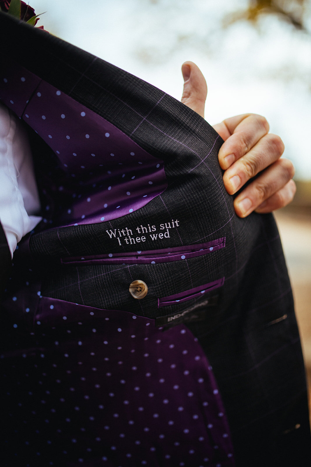 Grooms embroidered suit pocket in DC Shawnee Custalow wedding photography