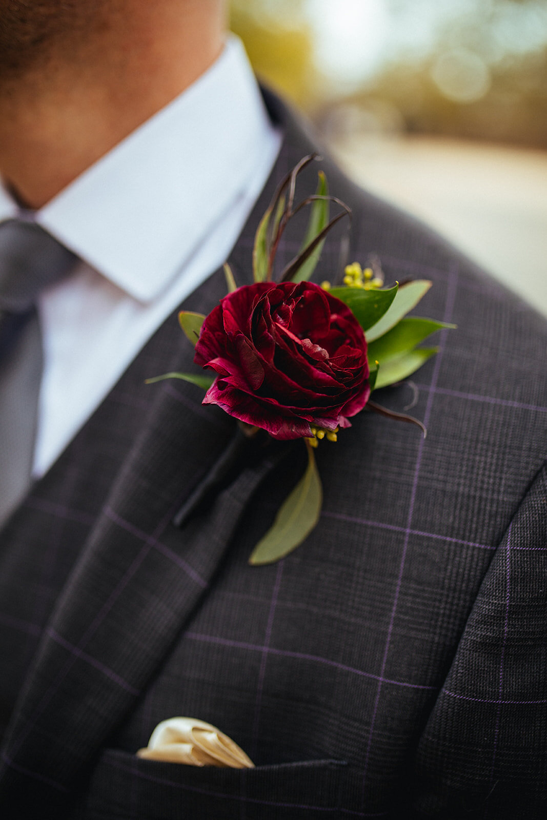 Rose boutonniere in DC Shawnee Custalow queer wedding photography