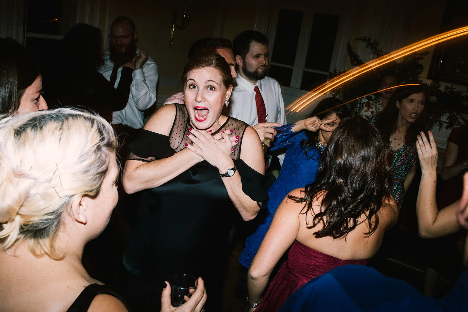 Wedding guests dancing at Josephine Butler Parks Center Shawnee Custalow