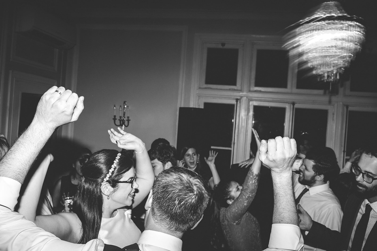 Wedding guests dancing at Josephine Butler Parks Center Shawnee Custalow