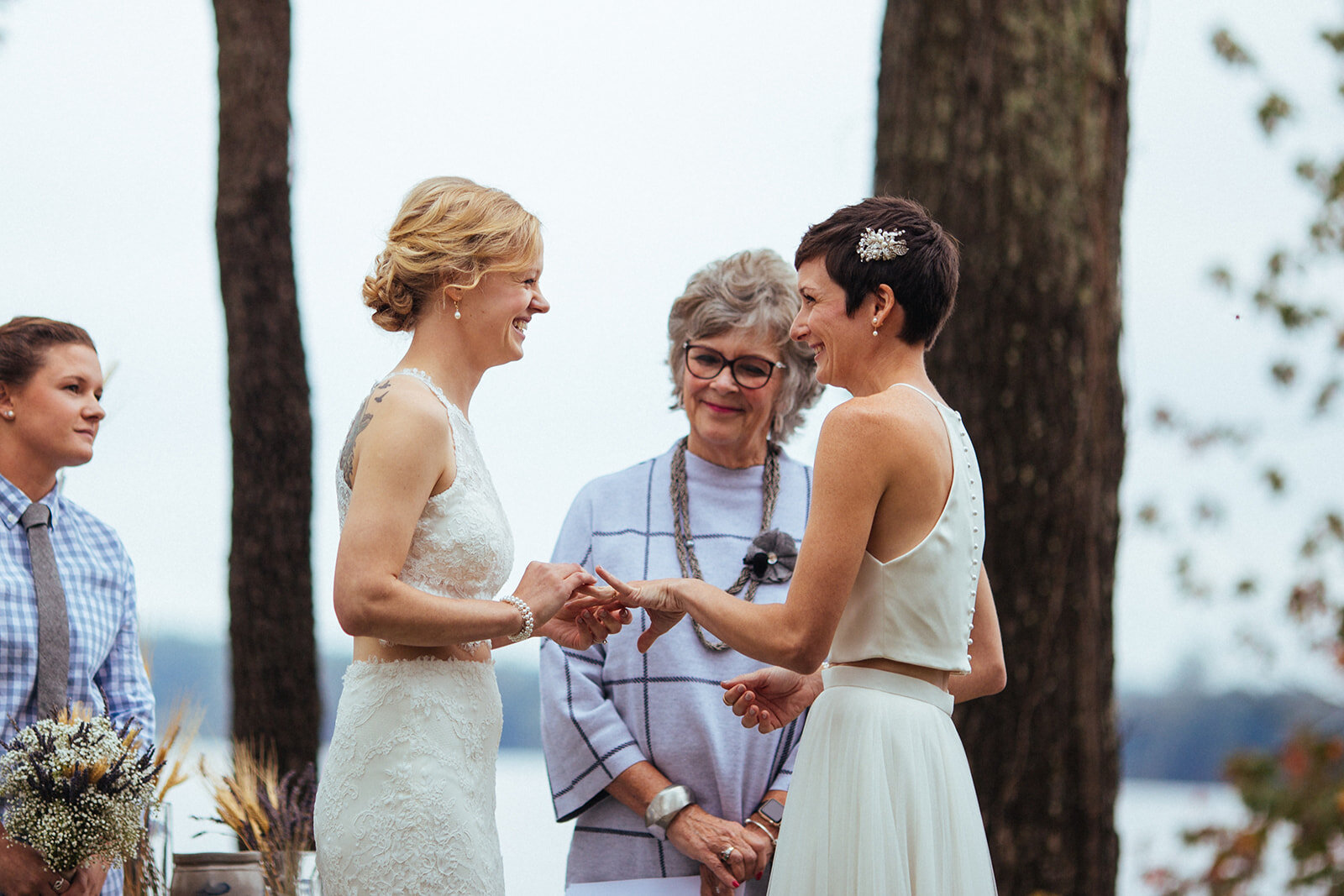 Queer brides exchanging rings in central VA Shawnee Custalow