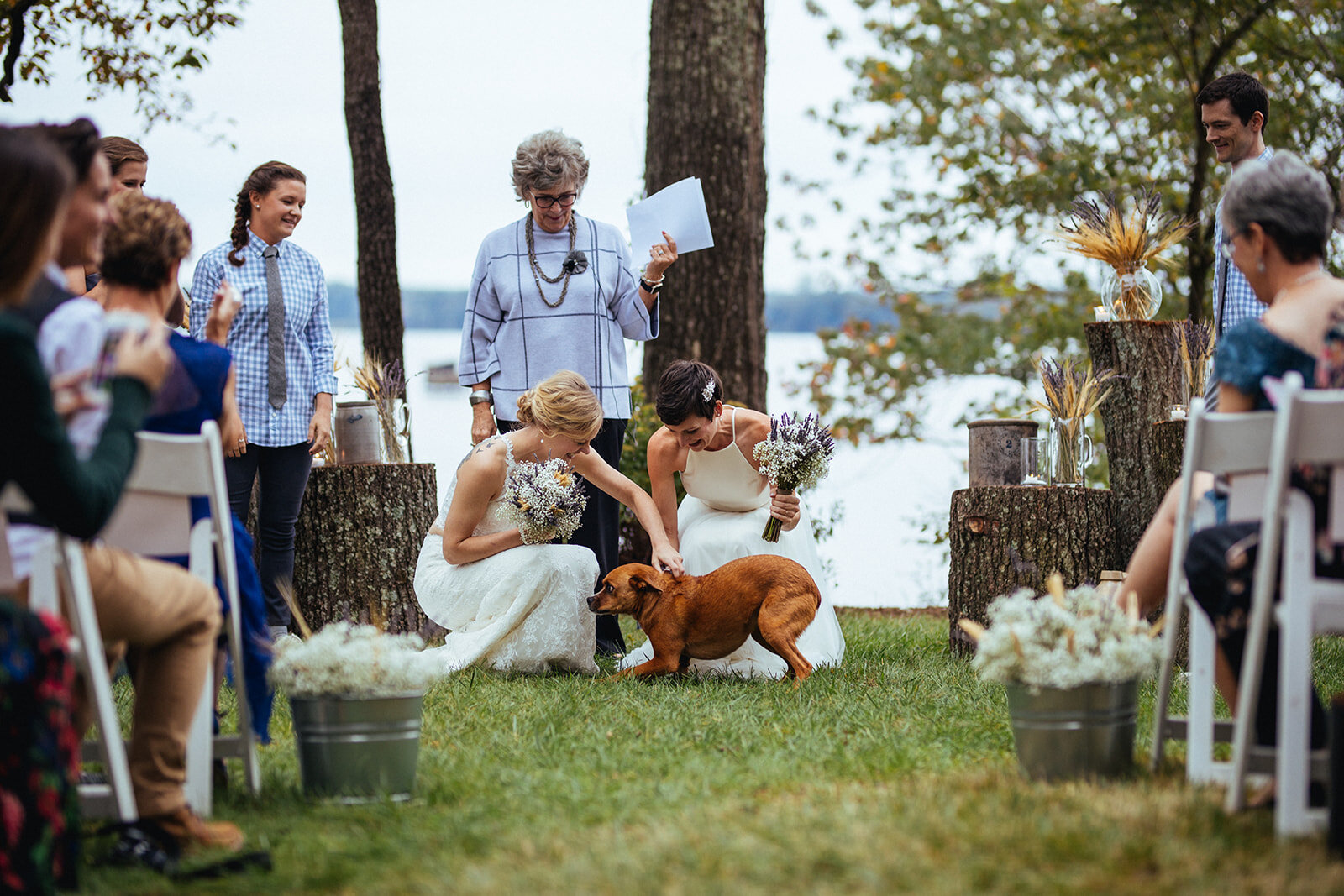 Newlywed brides with a dog on VA farm Shawnee Custalow photography