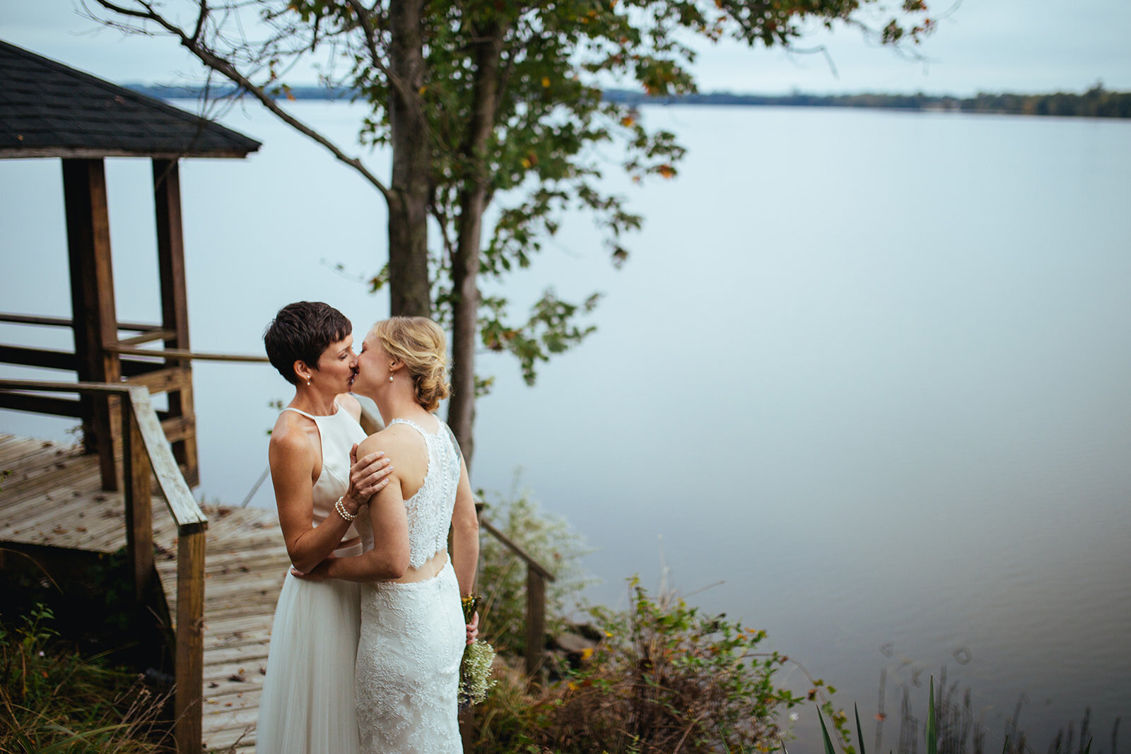 Queer newlyweds kissing in central VA Shawnee Custalow photography