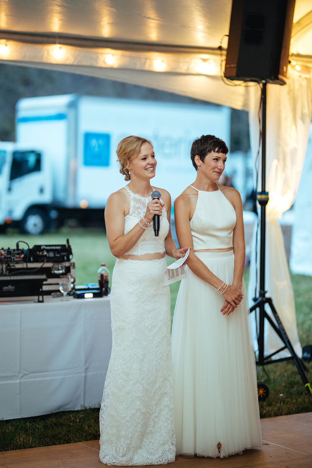 Newlyweds speaking at reception in central VA Shawnee Custalow