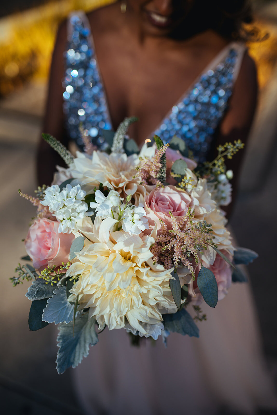 Bride holding bouquet in San Francisco CA Shawnee Custalow Queer wedding photography