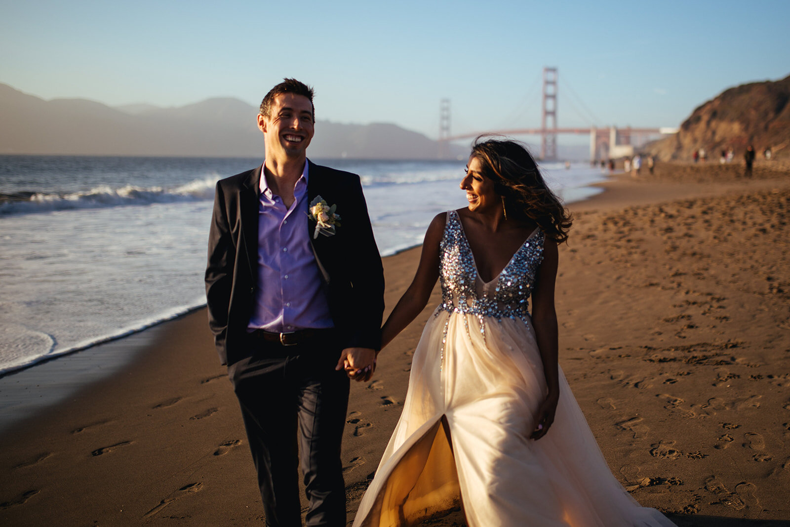 Newlyweds on the beach in San Francisco CA Shawnee Custalow Photography