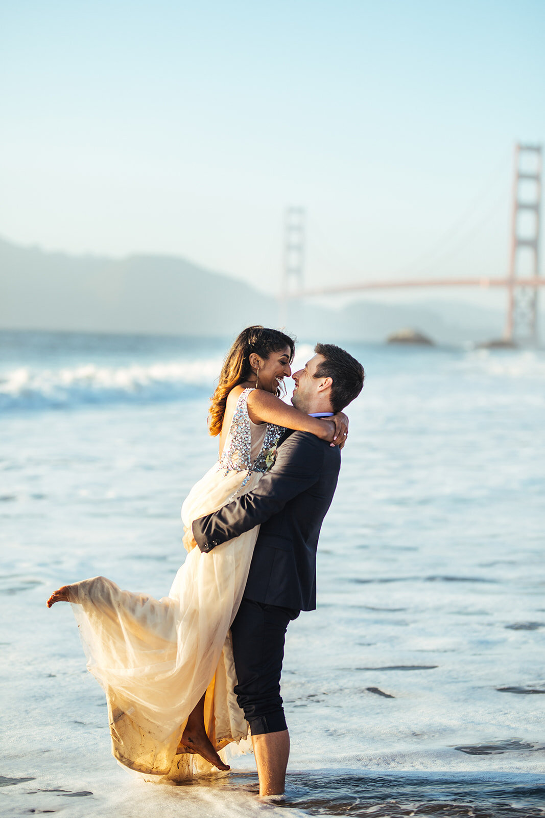 Newlyweds on the beach in San Francisco CA Shawnee Custalow Photography